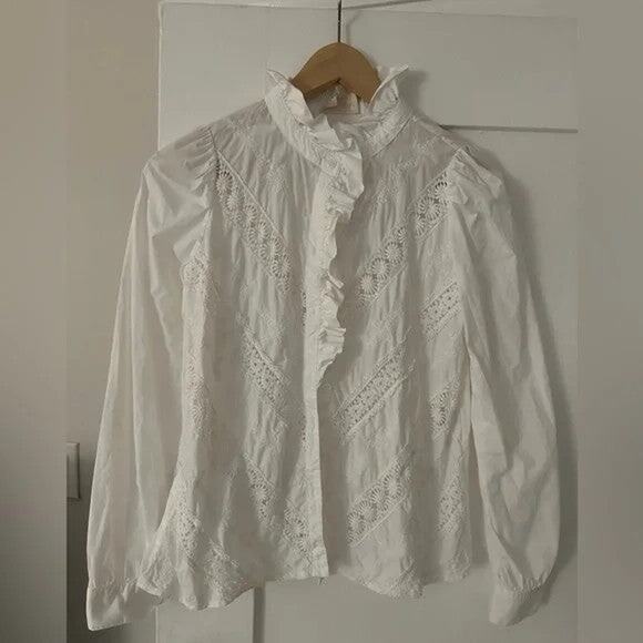 Sézane Lou Long Sleeve Shirt Ecru - 36 - Picture 7 of 7